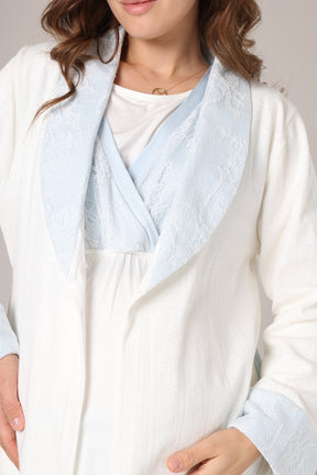 Blue Lacy 3-Piece Maternity-Nursing Pajama & Jacquard Robe Set Blue - 1001