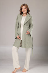 Lacy Double Breasted 3-Piece Maternity-Nursing Pajama & Patterned Robe Set Green - 1003