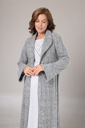 Double Breasted Maternity-Nursing Nightgown & Polar Robe Set Grey - 1007