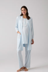 Lacy Panel 3-Piece Maternity-Nursing Pajama & Robe Set Blue - 1010