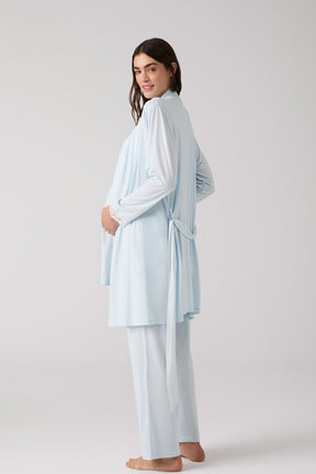 Lacy Panel 3-Piece Maternity-Nursing Pajama & Robe Set Blue - 1010