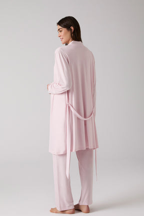Lacy Panel 3-Piece Maternity-Nursing Pajama & Robe Set Powder - 1010