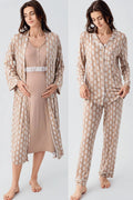 Lacy Patterned 4-Piece Maternity-Nursing Set Beige - 101101