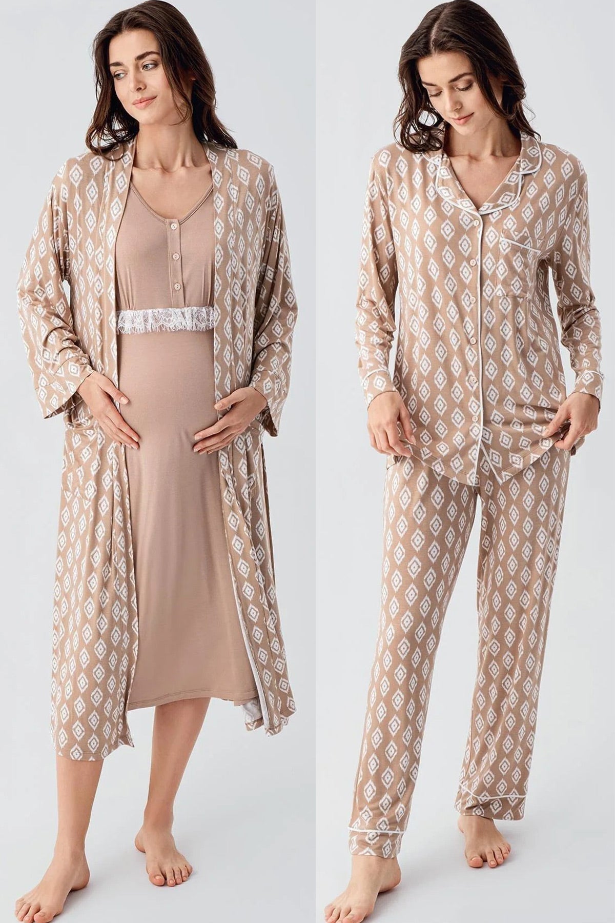 Lacy Patterned 4-Piece Maternity-Nursing Set Beige - 101101