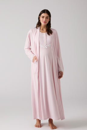 Lacy Panel Maternity-Nursing Nightgown & Robe Set Powder - 1011