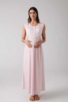 Lacy Panel Maternity-Nursing Nightgown & Robe Set Powder - 1011