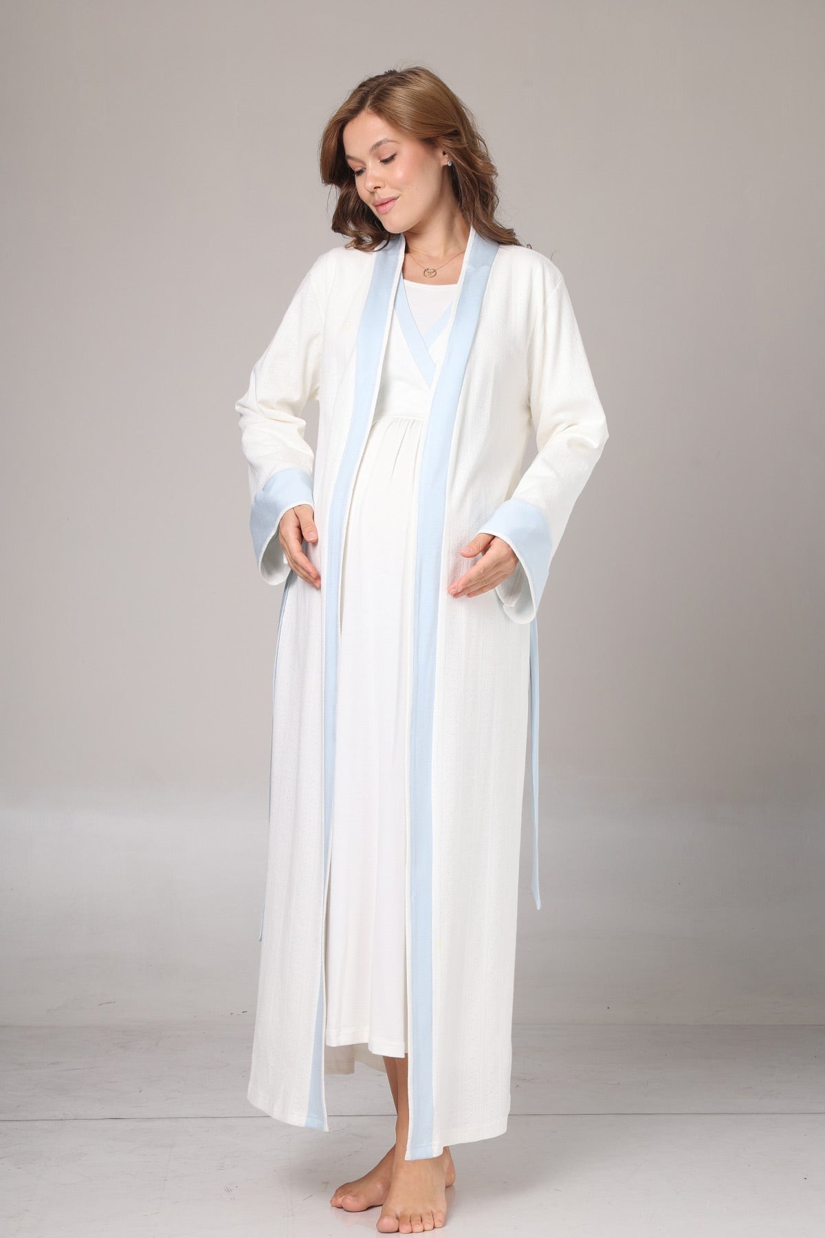 Blue Bias Maternity-Nursing Nightgown & Robe Set Blue - 1017