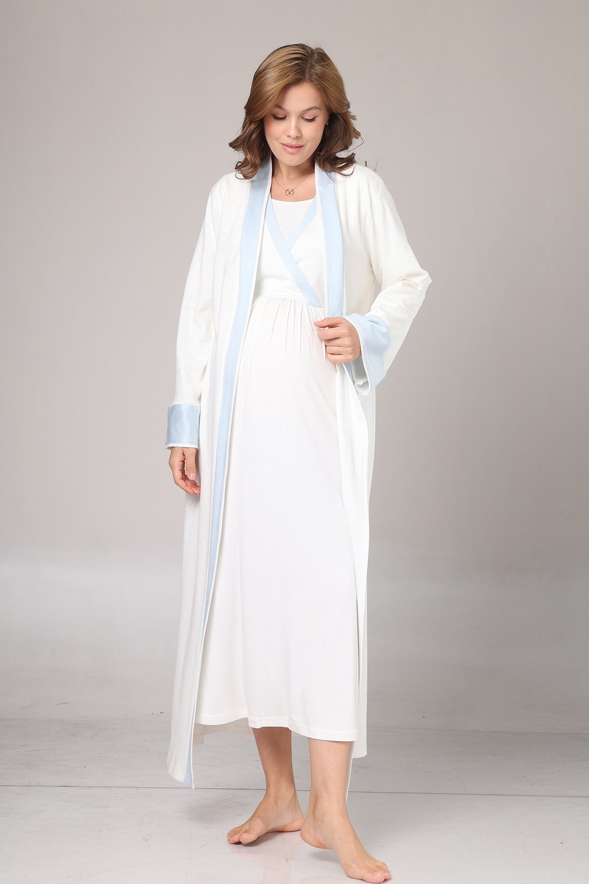 Blue Bias Maternity-Nursing Nightgown & Robe Set Blue - 1017