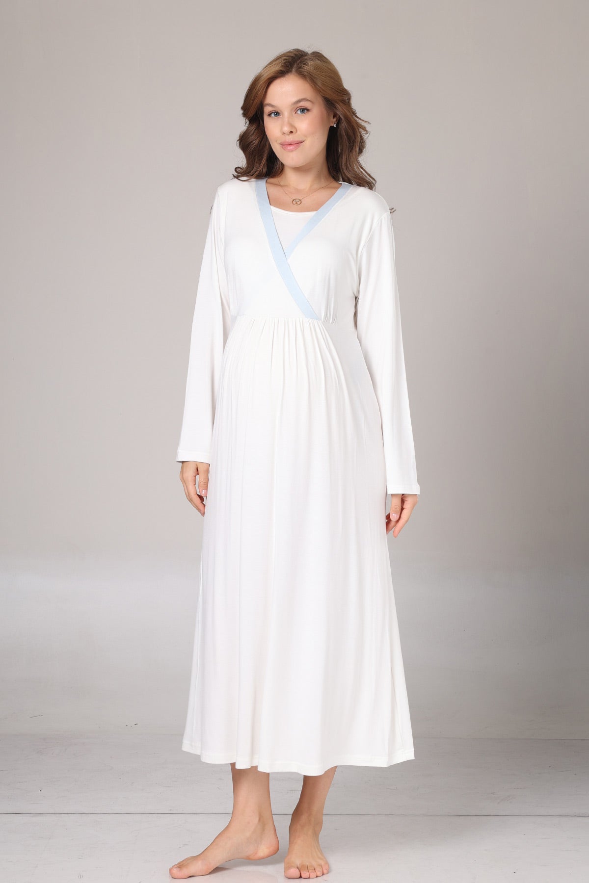 Blue Bias Maternity-Nursing Nightgown & Robe Set Blue - 1017