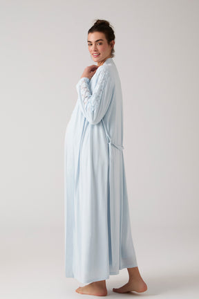 Lace Embroidered Maternity-Nursing Nightgown & Robe Set Blue - 1017
