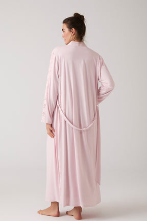 Lace Embroidered Maternity-Nursing Nightgown & Robe Set Powder - 1017