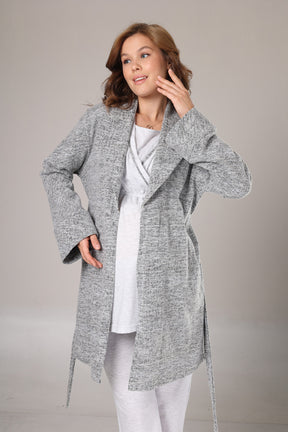 Double Breasted 3-Piece Maternity-Nursing Pajama & Polar Robe Set Grey - 1019