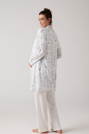 Lacy 3-Piece Maternity-Nursing Pajama & Patterned Robe Set Ecru - 1019