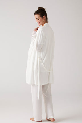 Lacy Hidden Breastfeeding Panel 3-Piece Maternity-Nursing Pajama & Robe Set Ecru - 1020