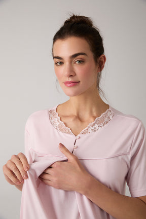Lacy Hidden Breastfeeding Panel 3-Piece Maternity-Nursing Pajama & Robe Set Powder - 1020