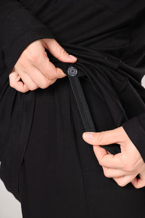 Lace Collar 3-Piece Maternity-Nursing Pajama & Lace Sleeve Robe Set Black - 1022