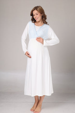 Blue Lacy Maternity-Nursing Nightgown & Jacquard Robe Set Blue - 1024
