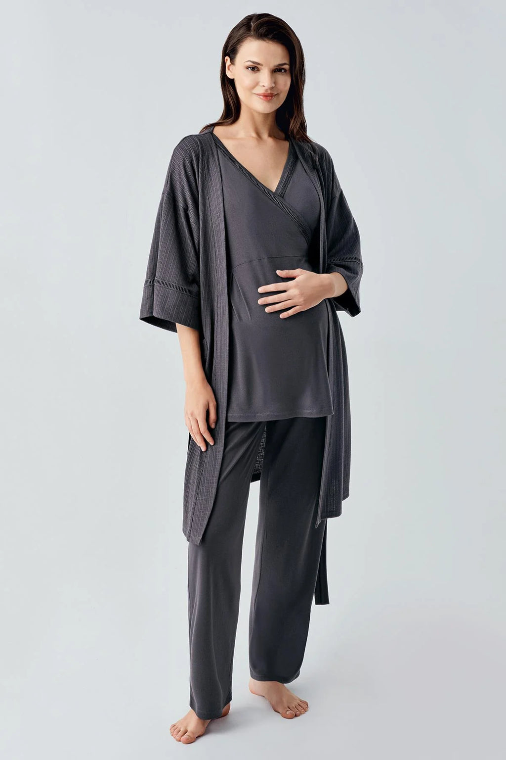 Double Breasted 3-Piece Maternity-Nursing Pajama & Robe Set