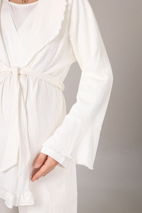 Double Breasted 3-Piece Maternity-Nursing Pajama & Jacquard Robe Set Ecru - 1030