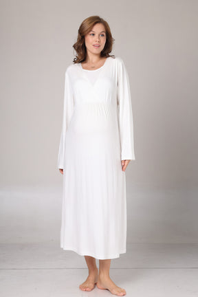 Double Breasted Maternity-Nursing Nightgown & Jacquard Robe Set Ecru - 1031