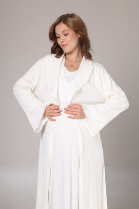 Double Breasted Maternity-Nursing Nightgown & Jacquard Robe Set Ecru - 1031