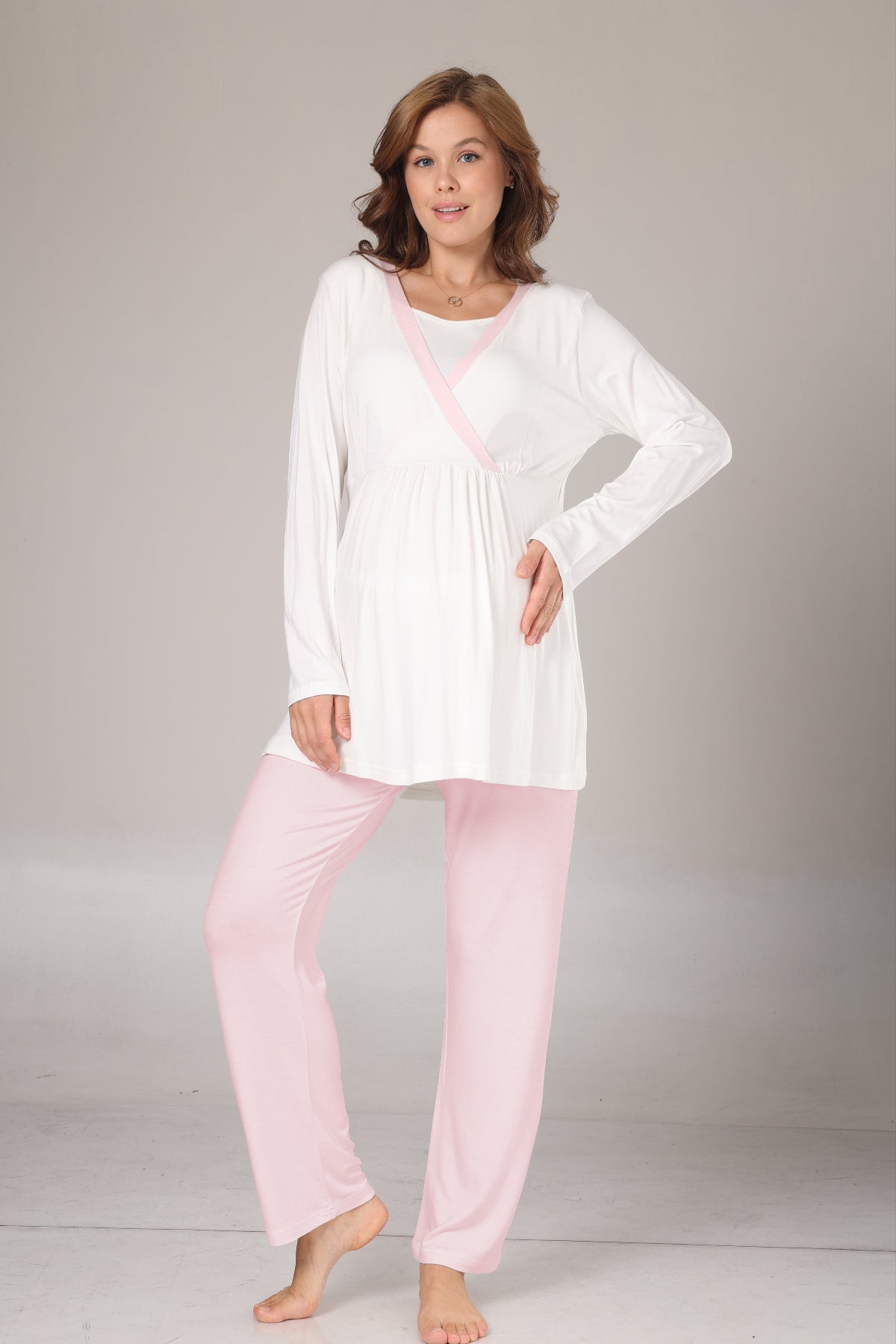 Pink Bias 3-Piece Maternity-Nursing Pajama & Robe Set Pink - 1032