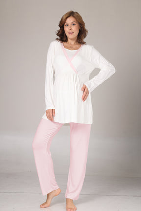 Pink Bias 3-Piece Maternity-Nursing Pajama & Robe Set Pink - 1032