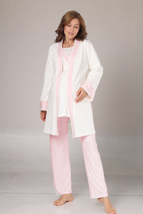 Pink Bias 3-Piece Maternity-Nursing Pajama & Robe Set Pink - 1032