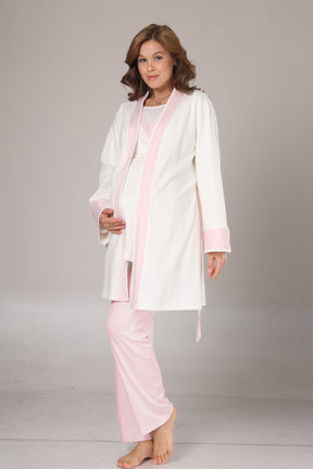 Pink Bias 3-Piece Maternity-Nursing Pajama & Robe Set Pink - 1032