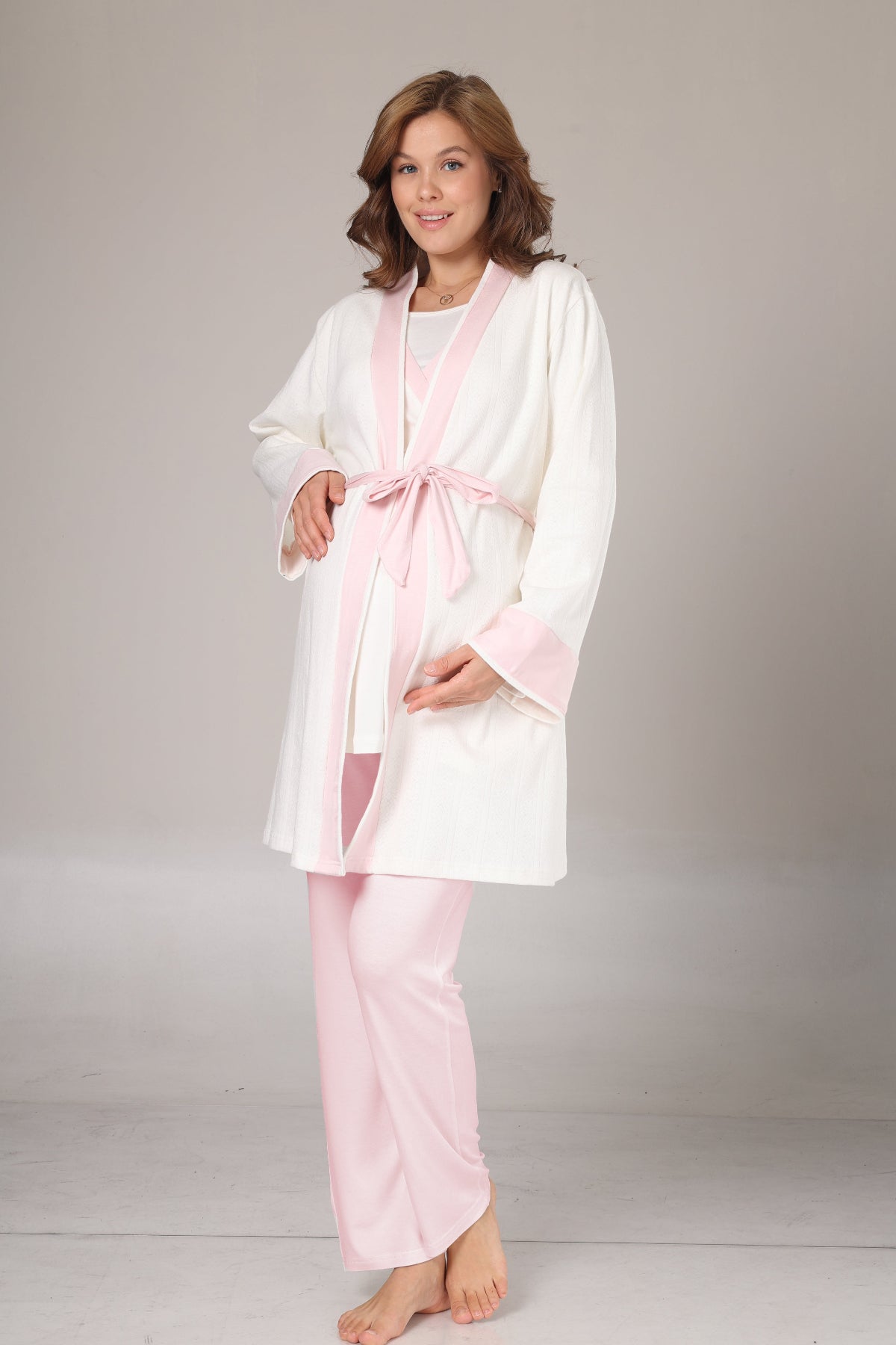 Pink Bias 3-Piece Maternity-Nursing Pajama & Robe Set Pink - 1032