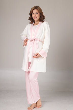 Pink Bias 3-Piece Maternity-Nursing Pajama & Robe Set Pink - 1032