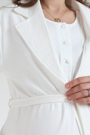 Lace Collar Maternity-Nursing Nightgown & Jacquard Robe Set Ecru - 1034