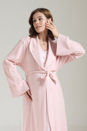 Lacy Panel Maternity-Nursing Nightgown & Ribbed Camisole Robe Set Pink - 1037