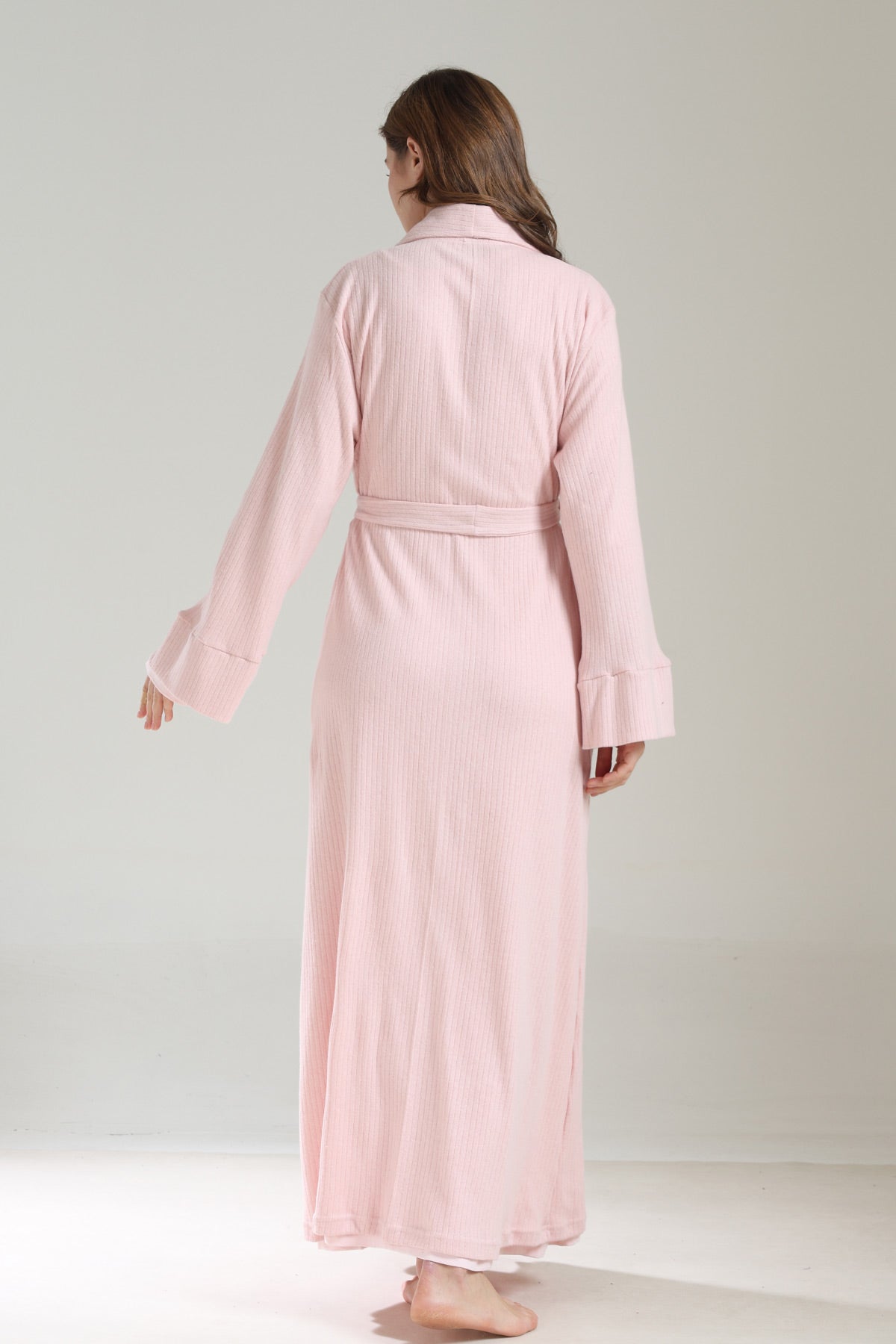 Lacy Panel Maternity-Nursing Nightgown & Ribbed Camisole Robe Set Pink - 1037