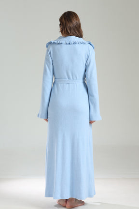 Double Breasted Maternity-Nursing Nightgown & Frilly Camisole Robe Set Blue - 1038