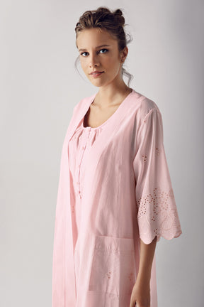 Cotton Weaving Maternity-Nursing Nightgown & Robe Set Powder - 10402
