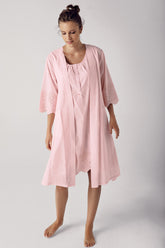 Cotton Weaving Maternity-Nursing Nightgown & Robe Set Powder - 10402