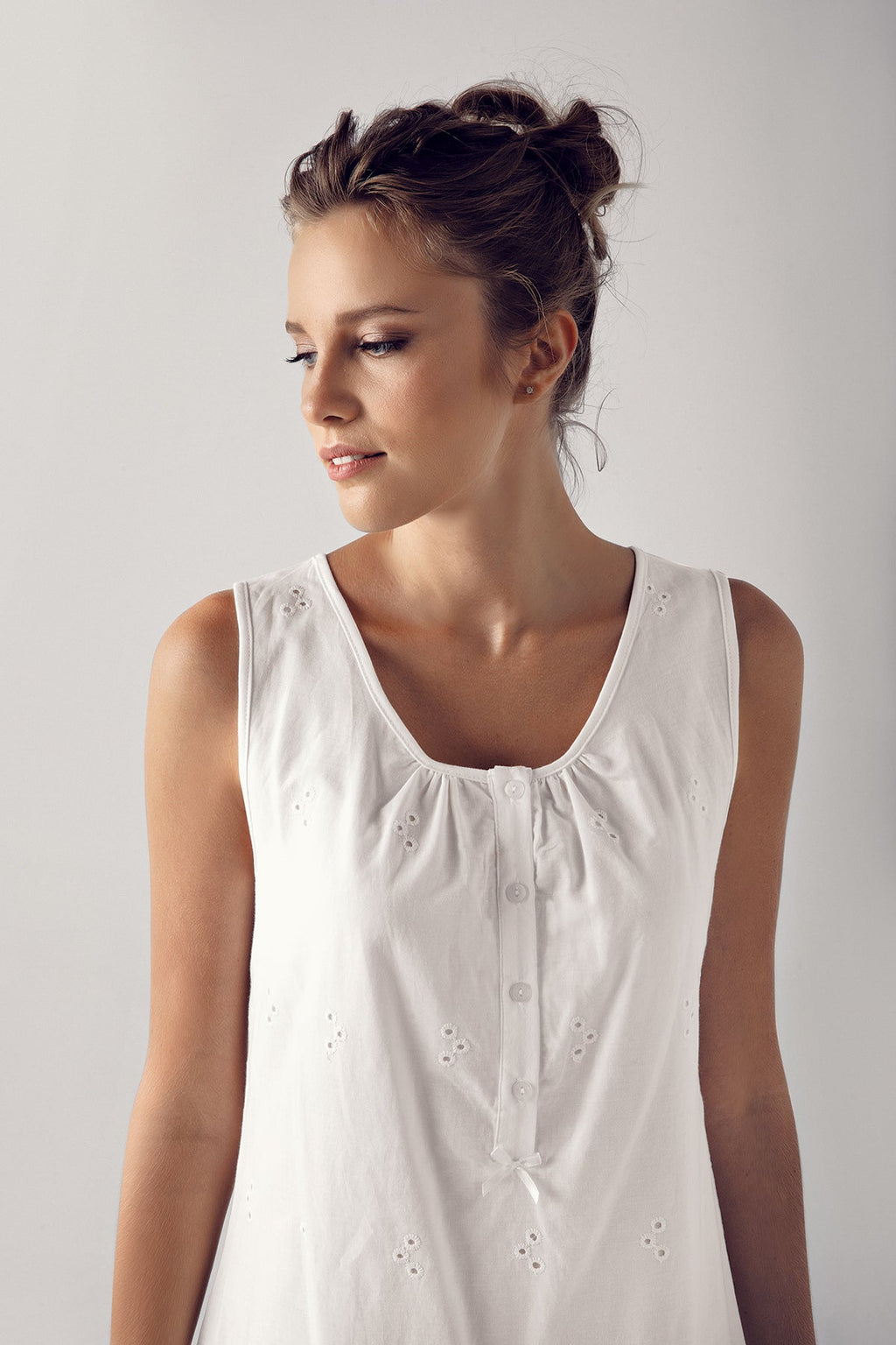Cotton Weaving Maternity Feeding-Friendly Nightgown & Robe Set Ecru - S10402