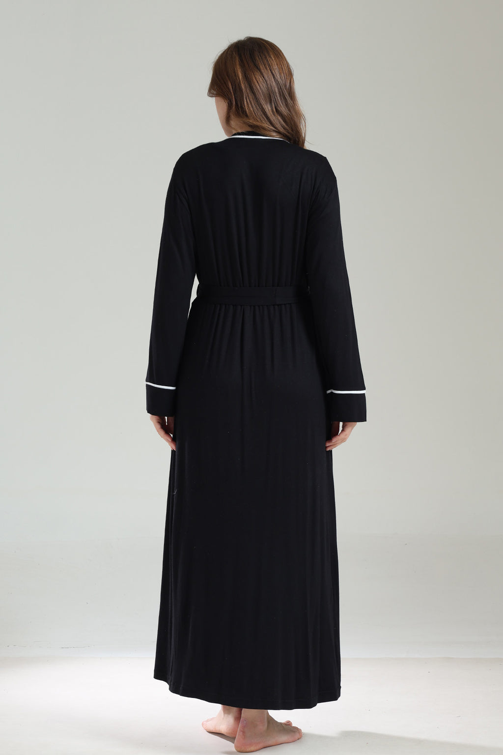 Striped Double Breasted Maternity-Nursing Nightgown & Robe Set Black - 1041
