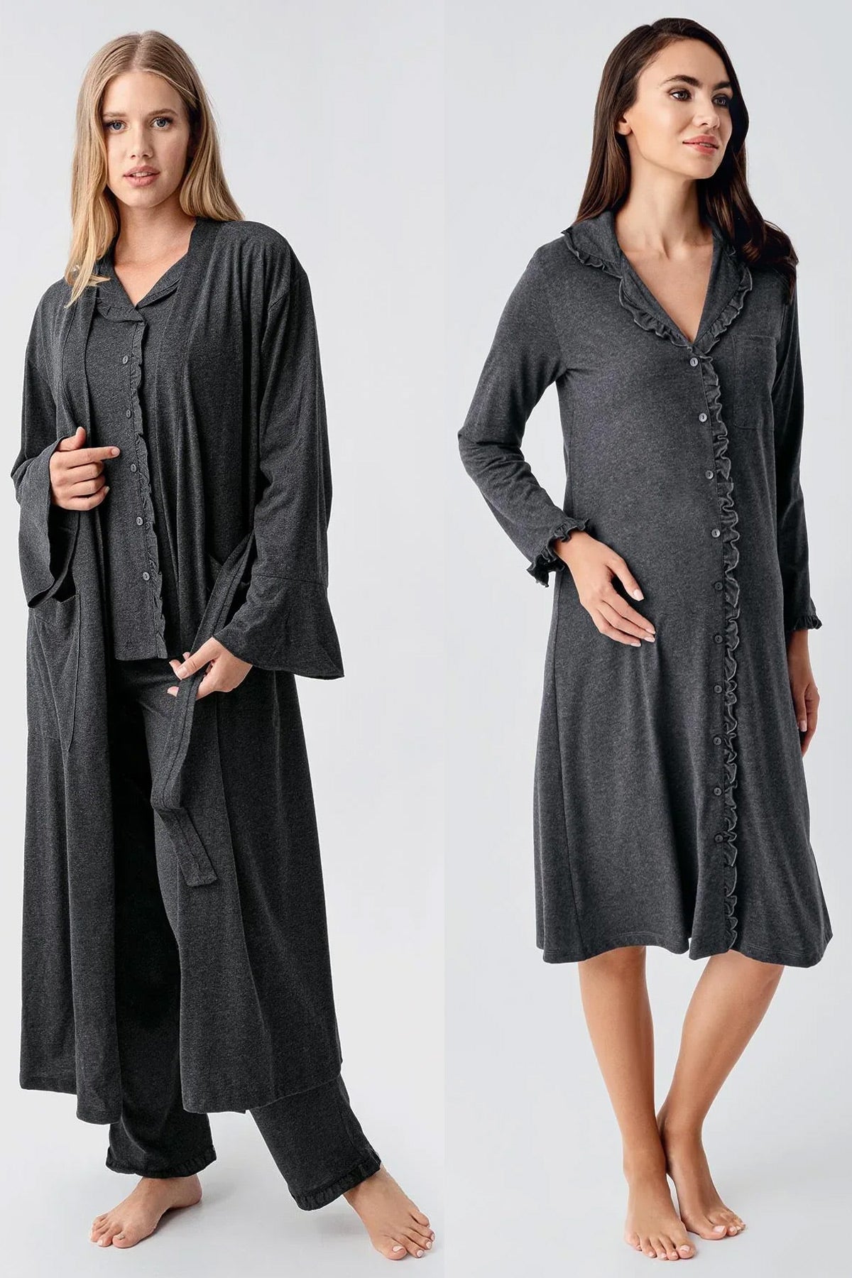 Cotton Melange Flywheel Arm 4-Piece Maternity-Nursing Set Anthracite - 112112