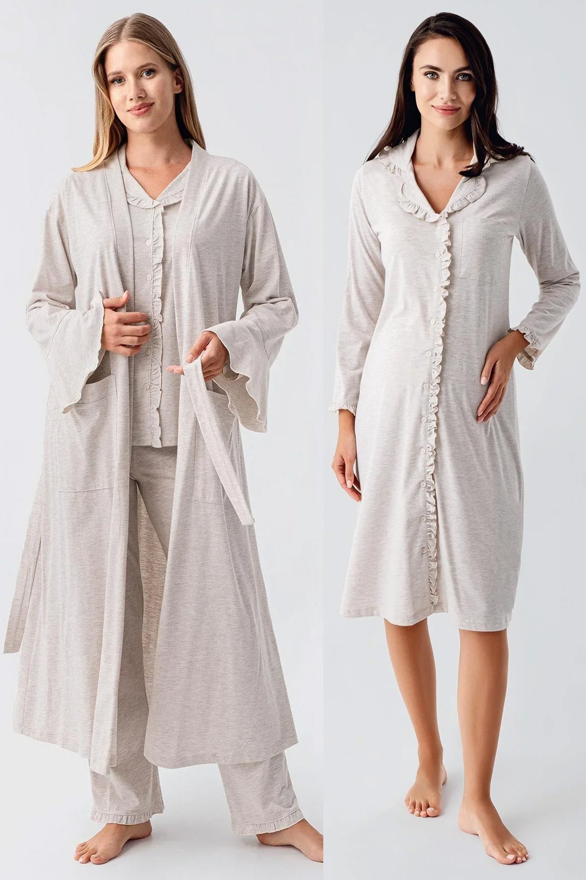 Cotton Melange Flywheel Arm 4-Piece Maternity-Nursing Set Beige - 112112