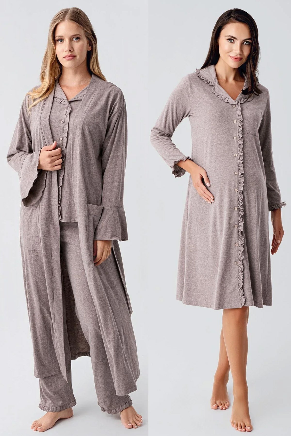 Cotton Melange Flywheel Arm 4-Piece Maternity-Nursing Set Coffee - 112112