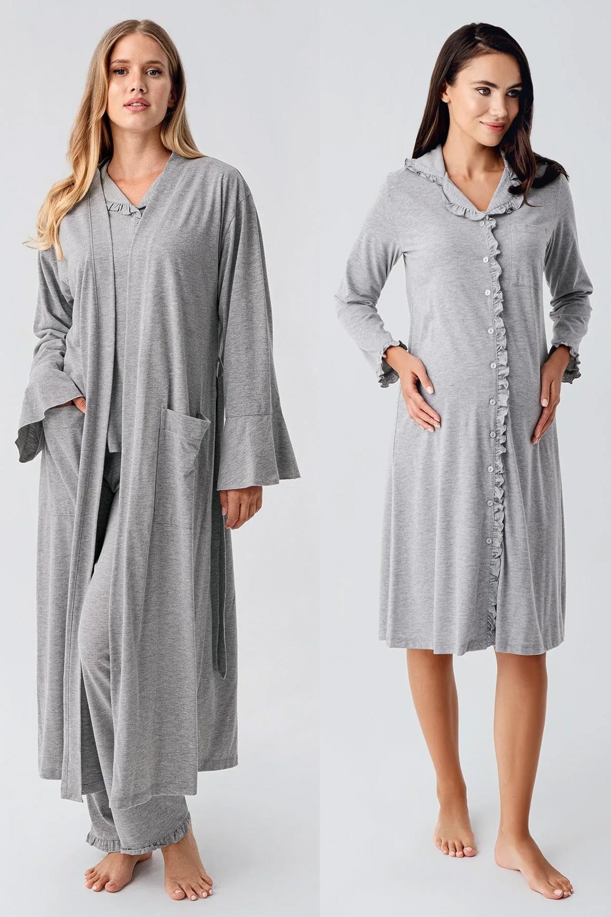 Cotton Melange Flywheel Arm 4-Piece Maternity-Nursing Set Grey - 112112