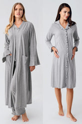 Cotton Melange Flywheel Arm 4-Piece Maternity-Nursing Set Grey - 112112