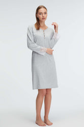 Lace Sleeve Maternity & Nursing Nightgown Grey - 11312