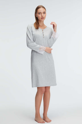 Lace Sleeve Maternity & Nursing Nightgown Grey - 11312