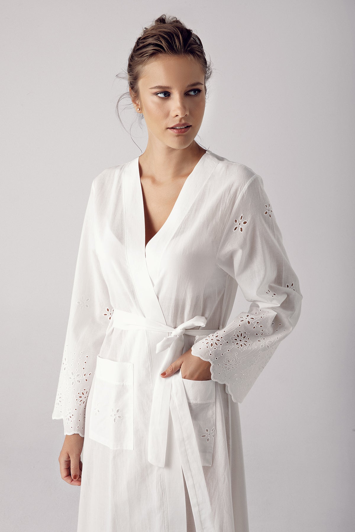 Woven Long Maternity Robe Ecru - 11500