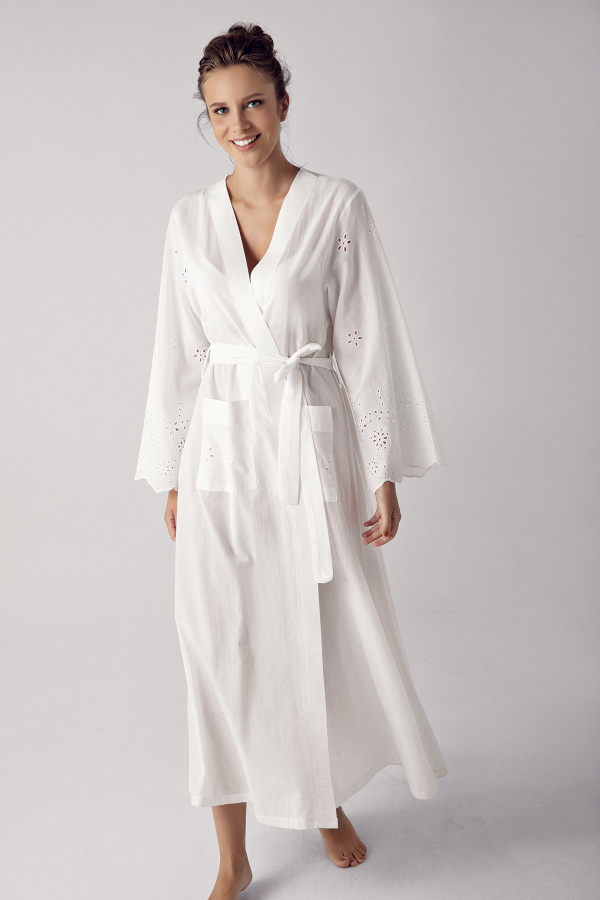 Woven Long Maternity Robe Ecru - 11500
