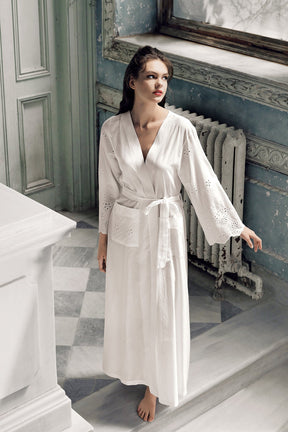 Woven Long Maternity Robe Ecru - 11500