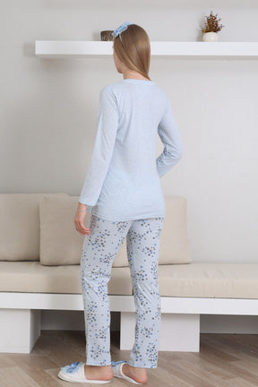 Hello Mom Themed Maternity & Nursing Pajamas Blue - 1172